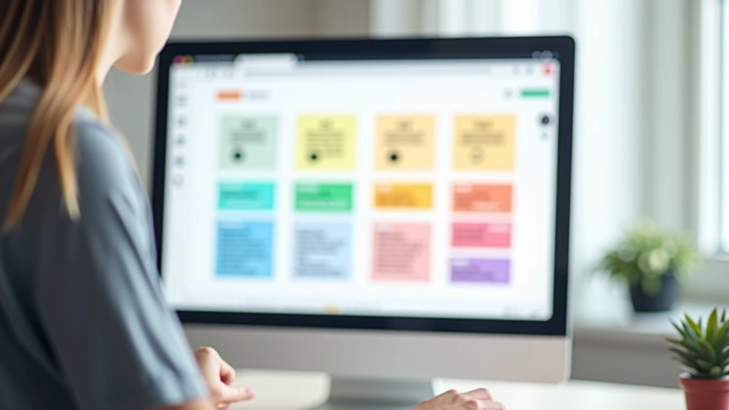 Počítačový monitor zobrazuje barevný test kontrastu s různými kombinacemi textu a pozadí